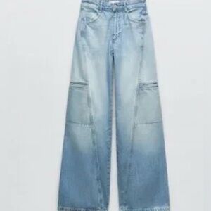 Zara Light Blue cargo Wide Leg Jeans 8